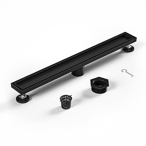 Linear Shower Drain 24", Matte Black Floor Drain with Tiled Insert Grate & Hair Strainer, 304 Stainless Steel Bathroom 2-in-1 Tiled in Drain, CUPC Certified (Matte Black, 24'') - color: Matte Black, size: 24''