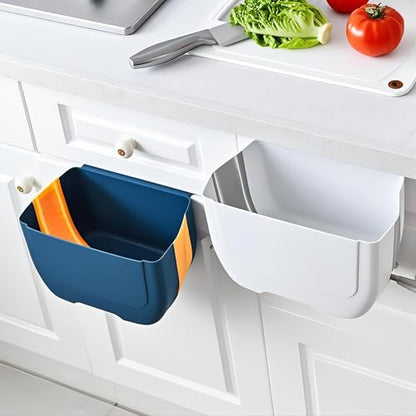 Hanging Folding Mini Trash Can for Kitchen Cabinet Door, Small Collapsible Garbage Bin Under Sink,Wall Mounted Waste Bin- Container Cabinet/Bedroom/Bathroom (3L)(White) - color: White Grey