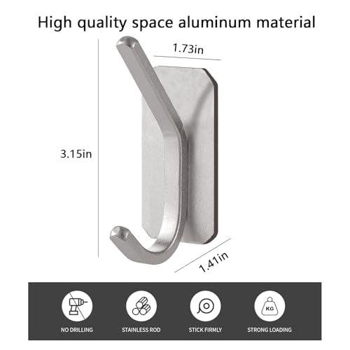 Paoli Heavy Duty Adhesive Wall Hooks, 30 lb Max Load Waterproof Hooks for Bathroom Towels Coats Bags, No Drill Damage-Free for Renters Apartment Dorm, Matte Silver, 4 Pack - color: Silver