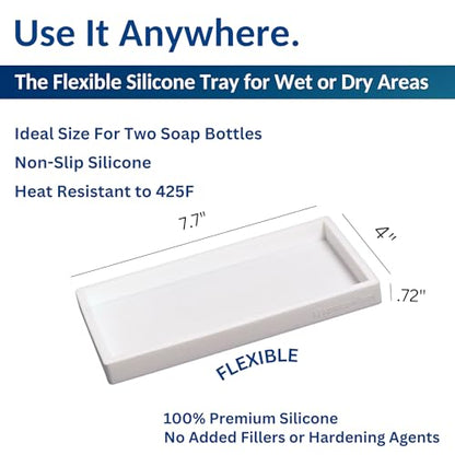 Countertop & Vanity Silicone Tray – 2 PC Small 7.7" Soap Tray | Kitchen Soap Tray Set, Dish Soap Tray for Kitchen Counter, Kitchen Sink Tray, Silicone Soap Dispenser Tray & Sponge Holder - color: White, size: 2 PC Small - 7"