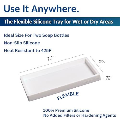Countertop & Vanity Silicone Tray - Small 7.7" Kitchen Soap Tray | Kitchen Sink Soap Tray, Dish Soap Tray for Kitchen Counter, Bathroom Tray, Silicone Soap Dispenser Tray & Sponge Holder - color: White, size: Small 7.7”