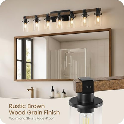 7-Light Bathroom Light Fixture, Farmhouse Vanity Lights for Bathroom with Glass Shade, Rustic Bathroom Light Fixtures, E26 Base F16BD05 - size: 7-Light
