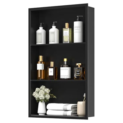 14x24 Recessed Medicine Cabinet, Bathroom Wall Cabinet, 304 Stainless Steel Recessed Wall Niche with 3-Tiers Shelves, Matte Black - color: Matte Black, size: 14'' x 24''