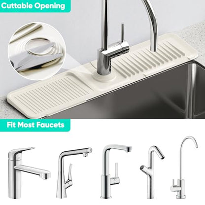 24'' Faucet Mat for Kitchen Sink [5°Slope Fast Self-draining] Faucet Mat Kitchen Sink Splash Guard Silicone Sink Faucet Mat Splash Guard Kitchen Sink Area Tidy Splash Faucet Guard Draining Mat-Beige - color: Beige, size: 24" x 5.5"