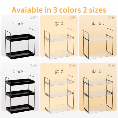 Bathroom Countertop Organizer, 3 Tier Acrylic Tray Vanity Counter Skincare Organizer Shelf, Kitchen Under Sink Standing Rack, Home Storage Holder for Lotion Makeup Cosmetics Perfume Spice, Gold | Kitchen Under Sink Standing Rack, Home Storage Holder for L