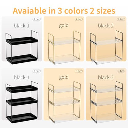 Bathroom Countertop Organizer, 3 Tier Acrylic Tray Vanity Counter Skincare Organizer Shelf, Kitchen Under Sink Standing Rack, Home Storage Holder for Lotion Makeup Cosmetics Perfume Spice, Gold | Kitchen Under Sink Standing Rack, Home Storage Holder for L