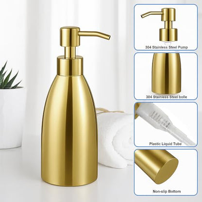 304 Stainless Steel Soap Dispenser 16oz Rust-Proof Liquid Soap Pump Bottle for Kitchen or Bathroom Countertop Hand Dish Lotion Leak-Proof (Polished Gold) - color: Polished Gold