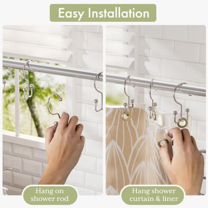Shower Curtain Hooks Rings, Double Shower Curtain Hooks Rust Proof Stainless Steel Shower Curain Hangers 12Pcs, Polished Nickel Shower Hooks for Bathroom Shower Curtain Rod - color: Polished Nickel, style: Double Hooks-2