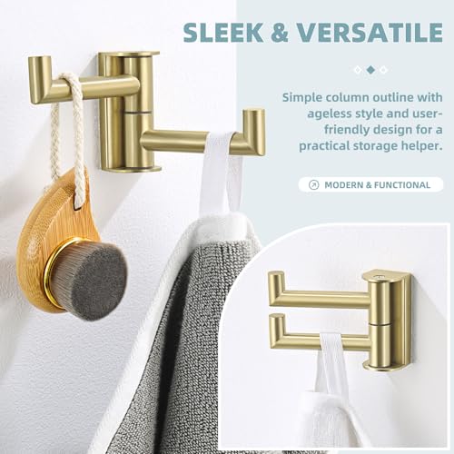 Angle Simple Towel Hook Brushed Gold, Swivel Coat Robe Hook for Bathroom | SUS304 Stainless Steel Hand Face Towel Holder, Rotatable and Foldable Space Saver, Screws Wall Mount - color: Brushed Gold, size: 1 Pack