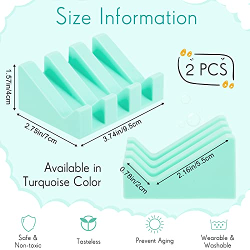 2 Pieces Silicone Soap Dish Self Draining Soap Dish Shower Waterfall Bar Soap Holder Tray with Drain Soap Saver for Kitchen Bathroom Accessories (Turquoise) - color: Turquoise