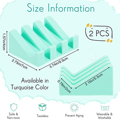 2 Pieces Silicone Soap Dish Self Draining Soap Dish Shower Waterfall Bar Soap Holder Tray with Drain Soap Saver for Kitchen Bathroom Accessories (Turquoise) - color: Turquoise
