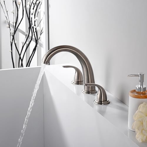 SUMERAIN Classic Roman Bathtub Faucet Brushed Nickel Tub Faucet 3 Hole 2 Handle, Valve Included | High Flow, Valve Included, Easy Install - color: Brushed Nickel, size: 8-3/8" spout reach