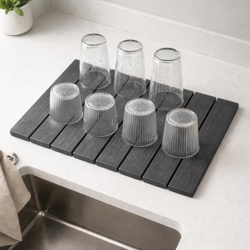 Super Absorbent Stone Dish Drying Mat – 16" x 12" Compact Fast-Drying Diatomite Mat for Countertops, Cups & Small Dish Loads - size: 16" x 12"