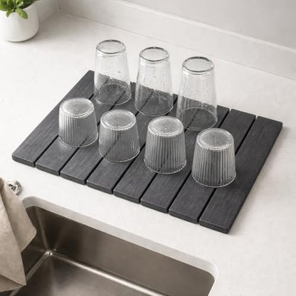 Super Absorbent Stone Dish Drying Mat – 16" x 12" Compact Fast-Drying Diatomite Mat for Countertops, Cups & Small Dish Loads - size: 16" x 12"