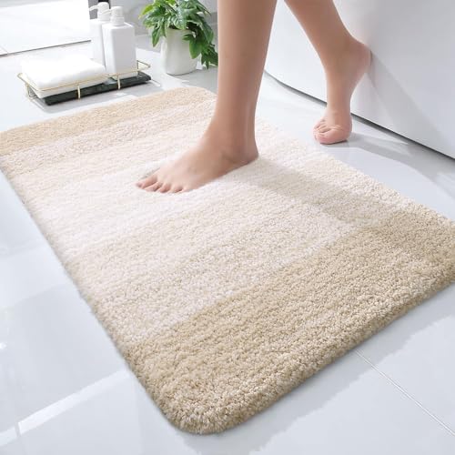 OLANLY Small Bathroom Rugs 24x16, Extra Soft Absorbent Microfiber Bath Rugs | Light Beige, Non-Slip Quick-Drying Rubber Backing, Washable Plush Bath Mat for Floor, Tub and Shower, Home Decor Accessories - color: Light Beige, size: 24" X 16"