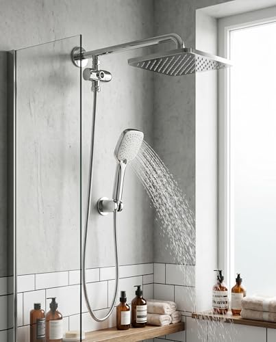 3 Way Shower Diverter Valve, 1/2 In IPS Metal Shower Head Splitter | Shower Holder, Dual External Male Threaded Ports, Switchable Water Outlets, for Standard Household Shower System