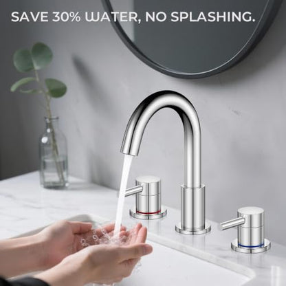 Bathroom Sink Faucet 3 Hole Chrome, 2-Handle Widespread Faucet | Lead-free stainless steel, pop-up drain, Detachable faucet aerator, 360°swivel, for RV & vanity sink 3-hole mount - color: 1-Chrome, style: 8 Inch Widespread