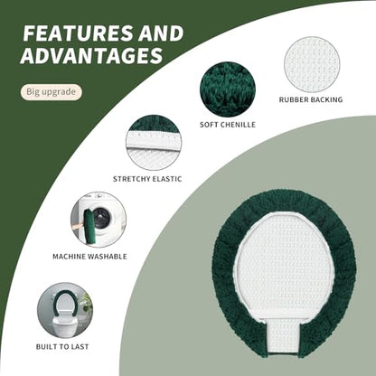 Soft Microfiber Toilet Lid Cover 17.5" x 15" Machine Washable | Solid Toilet Seat Cover Adjustable Rubber Backing Fits Most 16 -17.5" L x 14-16" W Round Oblong and Elongated Toilet Seat - color: Dark Green