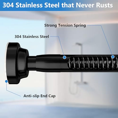 Umimile Shower Curtain Rod, 1 Inch Adjustable Spring Tension Curtain Rod | 304 Stainless Steel Shower Rod for Bathroom, Windows, Never Rust Non-Slip (Black, 50-86”) - color: Black, size: 50-86”