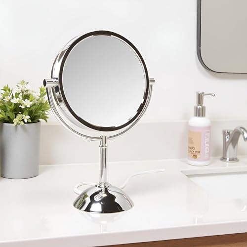 JERDON Lighted Makeup Mirror with 8X Magnification - Chrome - HL8808CL | Two-Sided 1X View, 8.5" Round Frame, 16" Tall, LED Lighting - color: Chrome