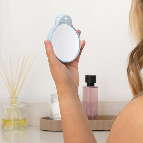 Zadro Magnification Lighted Compact Mirror with LED Light & Retractable Suction Cups – Travel Makeup Mirror, Cool White 6400K Lighting, Battery Operated, Made in USA (French Blue, 10X | 4.3"L x 3.5"W) - color: French Blue