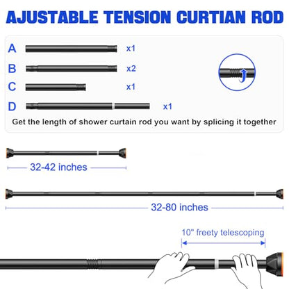 TITGIPE Black Shower Curtain Rod 32-80 Inches, No Drilling Tension Curtain Rod, Rust Proof Adjustable Spring Rods for Bathroom and Window, Stainless Steel - color: black, size: 32-80 inches