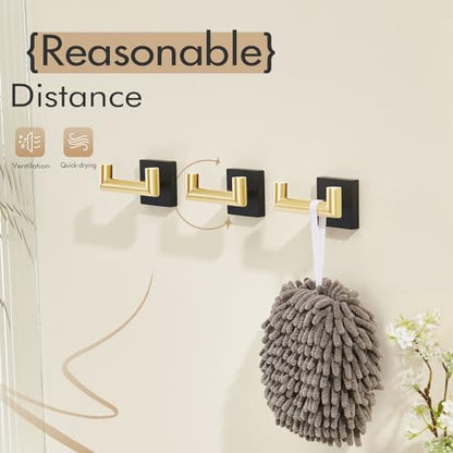 KOKOSIRI Robe Hooks Bath Towel Hooks Bathroom Hardware Double Coat Hooks Wall Mounted, Stainless Steel 3 Pack Black with Gold B1015GDK-P3 - color: Black Gold, size: 3 Pack