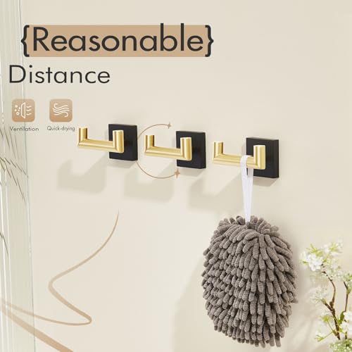 KOKOSIRI Robe Hooks Bath Towel Hooks Bathroom Hardware Double Coat Hooks Wall Mounted, Stainless Steel 3 Pack Black with Gold B1015GDK-P3 - color: Black Gold, size: 3 Pack