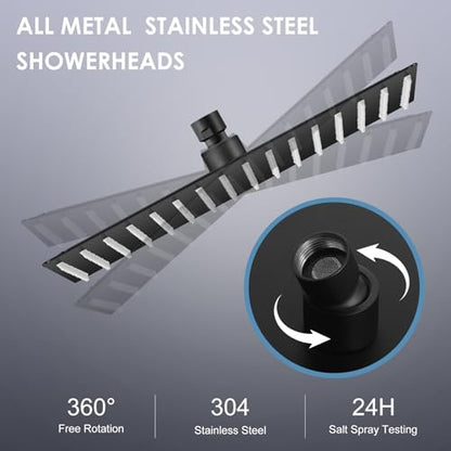 16 inch Matte Black Large Rain Shower Head - All Metal 304 Stainless Steel, Full Body Rainfall Shower with 324 Silicone Nozzles - Waterfall Bathroom Square Showerheads, Ceiling Mounted - color: B-Matte Black, size: 16 Inch Square