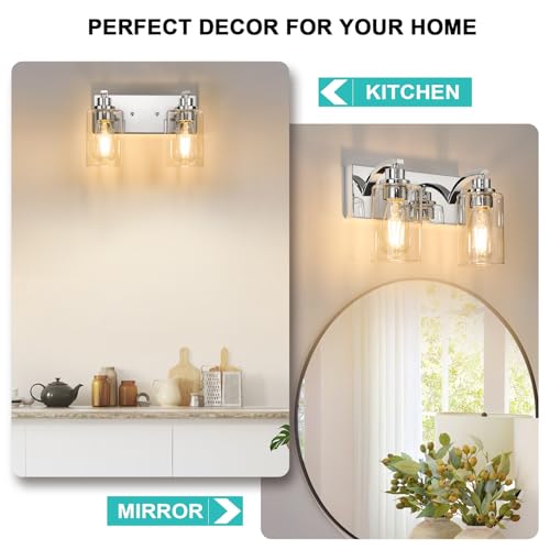 2-Light Bathroom Light Fixtures Modern Chrome Vanity Lights | Easy to Install Clear Glass Shades, Wall Mount Up or Down, E26 Socket, Hardwired, 125V - color: Chrome, size: 2 Lights