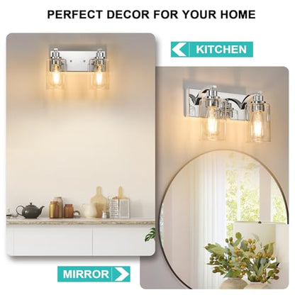 2-Light Bathroom Light Fixtures Modern Chrome Vanity Lights | Easy to Install Clear Glass Shades, Wall Mount Up or Down, E26 Socket, Hardwired, 125V - color: Chrome, size: 2 Lights