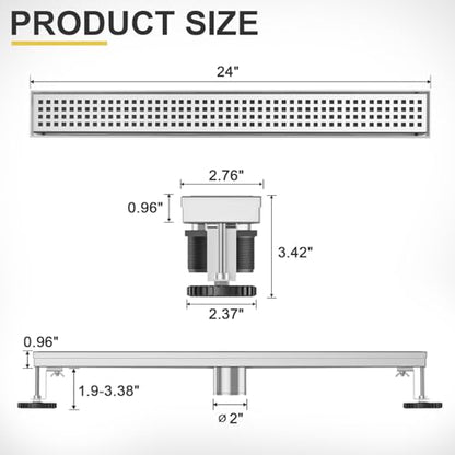 Linear Shower Drain - 24 Inch Brushed Nickel, with Grate Removable | AISI 304 Stainless Steel Shower Drain with Adjustable Feet, Hair Catcher, Rectangle Shower Floor Drain Fits Bathroom, Balcony - color: Brushed Nickel, size: 24 Inch