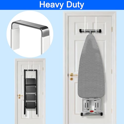 Single Long Over Door Steel Hooks 4 Pack Fit 1-3/8" Door 10" White | Plastic Coated Rubber Feel Towel Rack Robe Coat Shoe Wreath Hanger No Damage No Scratch for Bathroom Heavy Duty Thin Top