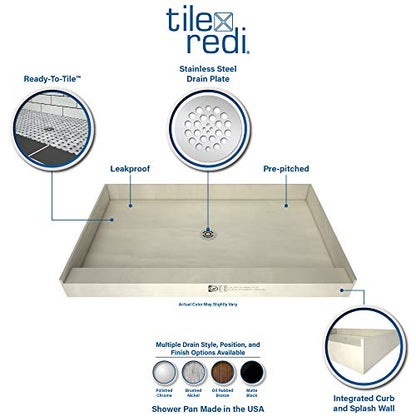Tile Redi 3260LSPVC-13-2-4 Shower Pan with Left Drain- Single Curb Shower Base, 2" PVC Drain, and Plate Included, 60" Width x 32" Depth - size: 60" W x 32" D, style: Left Round Drain Plate 13" from Back