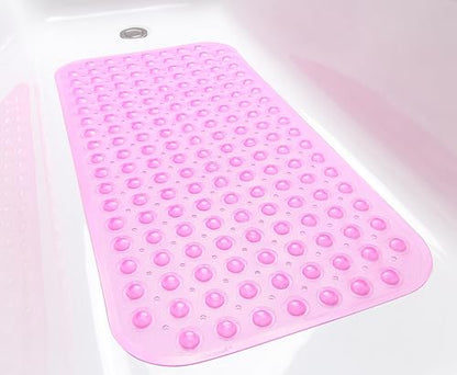 Large Non-Slip Bathtub & Shower Mat 31”x16” (Smooth/Non-Textured Tubs Only) Safe, Clean, Machine-Washable, Superior Grip&Drainage, Vinyl, Transparent Pink - color: Transparent Pink, size: Large (31"x16")