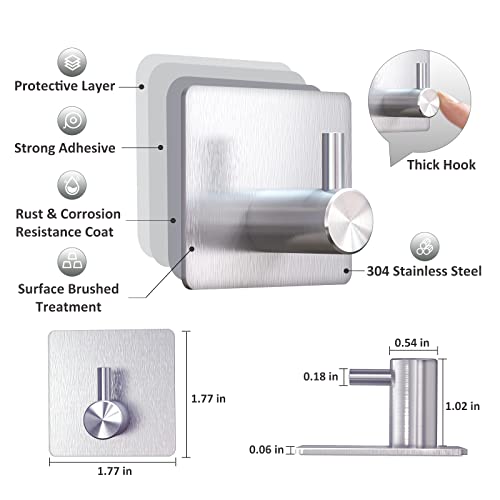 VIS'V Adhesive Towel Hooks, Shower Wall Stick on Hooks, Silver, 4 Pcs | Metal Material, Compact Design, Peel and Stick, 2 Extra Adhesive Strips, for Bathroom Kitchen Livingroom Office RV - color: Silver