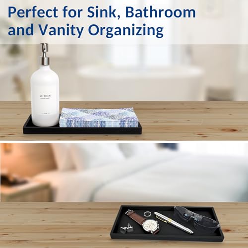 Silicone Countertop & Vanity Bathroom Tray – 2 PC 11.7" | Bathroom Tray Set, Bathroom Tray Countertop, Bathroom Counter Tray, Dish Soap Kitchen Tray & Bathroom Organizer Countertop - color: Black, size: 2 PC Large - 11.7”