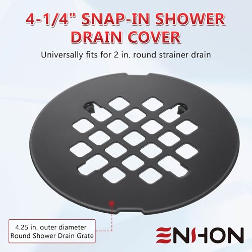Enhon 1 Pack 4-1/4 Snap in Shower Drain Cover | Round Strainer Drain Grid, Bathroom Shower Grate Cap Replacement for Hair Catcher, Stainless Steel