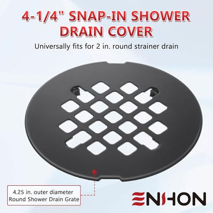 Enhon 1 Pack 4-1/4 Snap in Shower Drain Cover | Round Strainer Drain Grid, Bathroom Shower Grate Cap Replacement for Hair Catcher, Stainless Steel