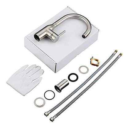 WOWOW Single Handle Bar Sink Faucet 1 Hole Bar Faucet Brushed Nickel Small Kitchen Faucet Modern Commercial Faucet for Sinks RV Sink Faucets with Water Supply Lines - color: Brushed Nickel