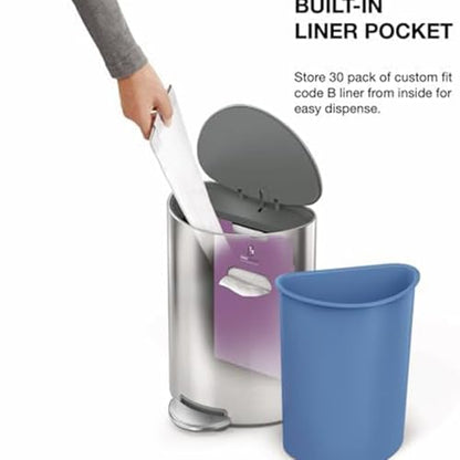 simplehuman Semi-Round Step Can, 6L / 1.6 Gallon Bathroom Trash Can, Liner Pocket®, Sleek Internal Hinge, 150,000-Step Pedal, Lid Shox® Silent Close, Brushed Stainless Steel - color: Brushed Stainless Steel