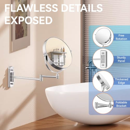 Auxmir 8" Double-Sided Wall-Mounted Makeup Mirror, 1X/30X Magnifying Mirror | stainless steel, 13-inch extendable swivel arm, 360°shaving rotation, bathroom makeup mirror, tweezers, Chrome - color: Chrome-1x/30x