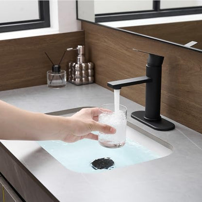 Bathroom Faucet Single Hole Single Handle Vanity Faucet | Modern Black Bathroom Faucet with Pop-Up Drain, Suitable for 1 Hole or 3 Hole Sink, Suitable for RV Etc Bathroom - color: Black