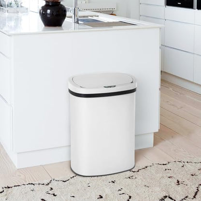 PayLessHere | 13 Gallon Stainless Steel Trash Can | White | Automatic Touchless Lid with Motion Sensor | Kitchen Garbage Can with Waterproof Design | for Home, Office, Bathroom | Pack of 1 - color: White Stainless Steel
