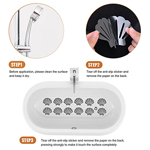 Secopad Non-Slip Bathtub Stickers, 24 PCS Shell Safety Bathroom Tubs Showers Treads Adhesive Decals Scraper (Gray) - color: Gray
