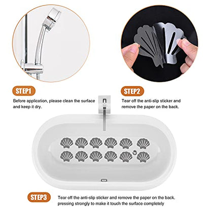 Secopad Non-Slip Bathtub Stickers, 24 PCS Shell Safety Bathroom Tubs Showers Treads Adhesive Decals Scraper (Gray) - color: Gray