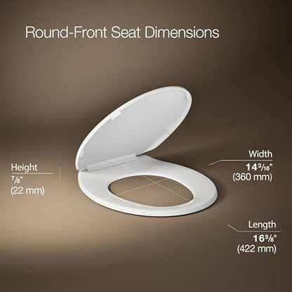 KOHLER 20111-0 Brevia, Slow Close Toilet Seat, Round Toilet Seat, Grip-Tight Bumpers Quick-Attach Hardware, White - size: Round