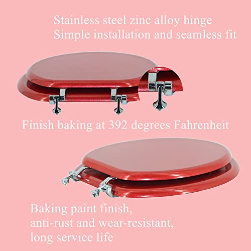 Round Toilet Seat Wood Toilet Seat Prevent Shifting with Zinc Alloy Hinges American Standard Size Toilet Seat Easy to Install also Easy to Clean (Round,Sparkling Christmas Red) - color: Christmas Red, size: Round