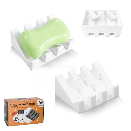 Soap Dish Holder for Shower with Suction Cup, Silicone Soap Holder & Saver Self-Draining Bar Soap Dish Keeps Soap Dry for Bathroom, Kitchen, Bathtub, Extends Soap Life (White-2Pack) - color: White - 2 Pack