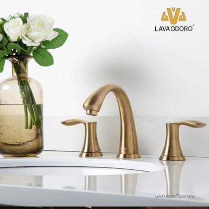 Valenvoir Brushed Bronze Bathroom Faucet for Sink 3 Hole | Bronze Gold 8 inch Widespread Bathroom Faucet 2 Handle Bathroom Sink Faucet with Drain Assembly Supply line, BF405-BB - color: Brushed Bronze